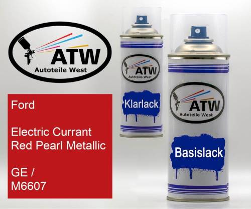 Ford, Electric Currant Red Pearl Metallic, GE / M6607: 400ml Sprühdose + 400ml Klarlack - Set, von ATW Autoteile West.